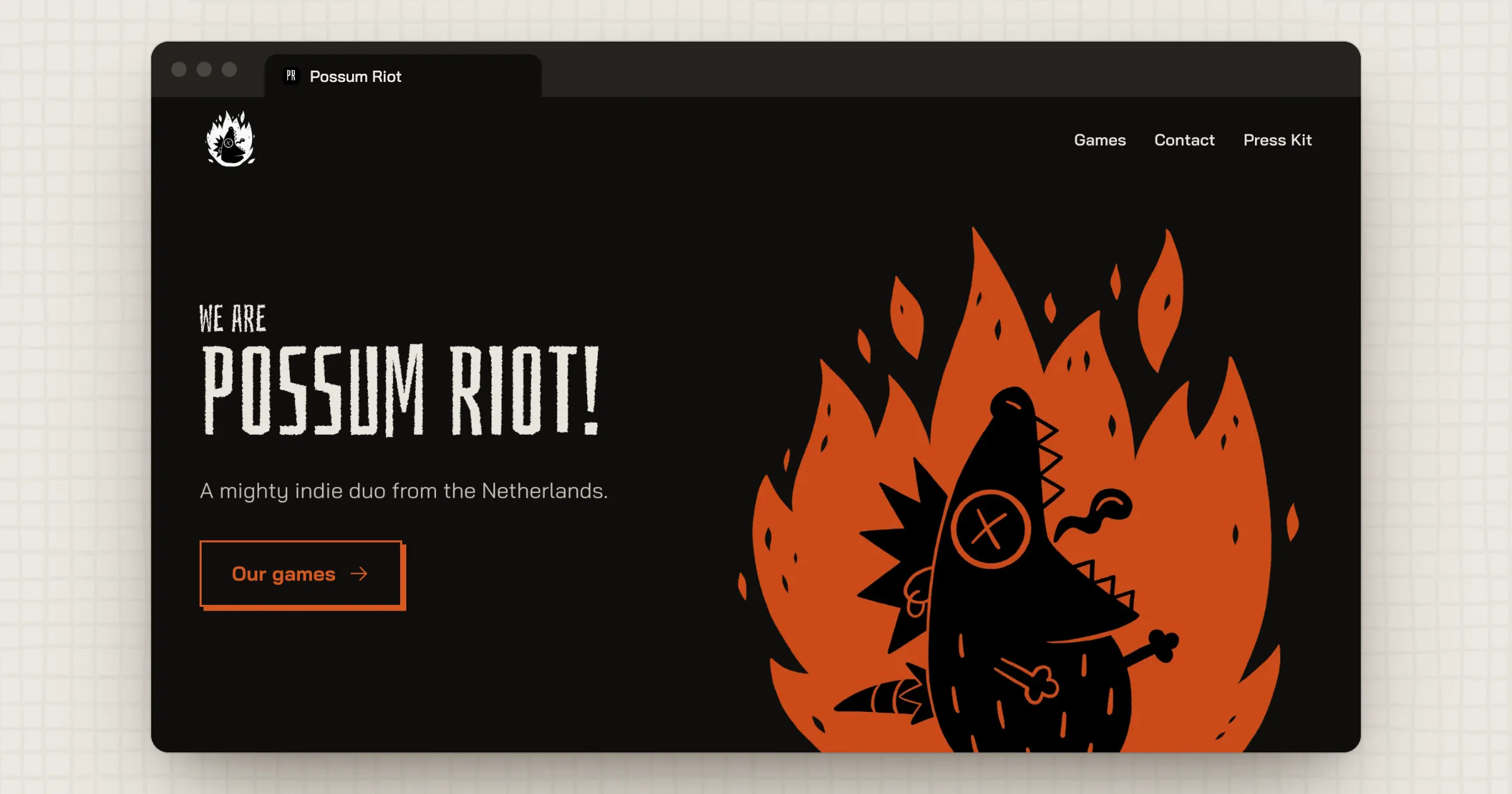 Possum Riot website screenshot