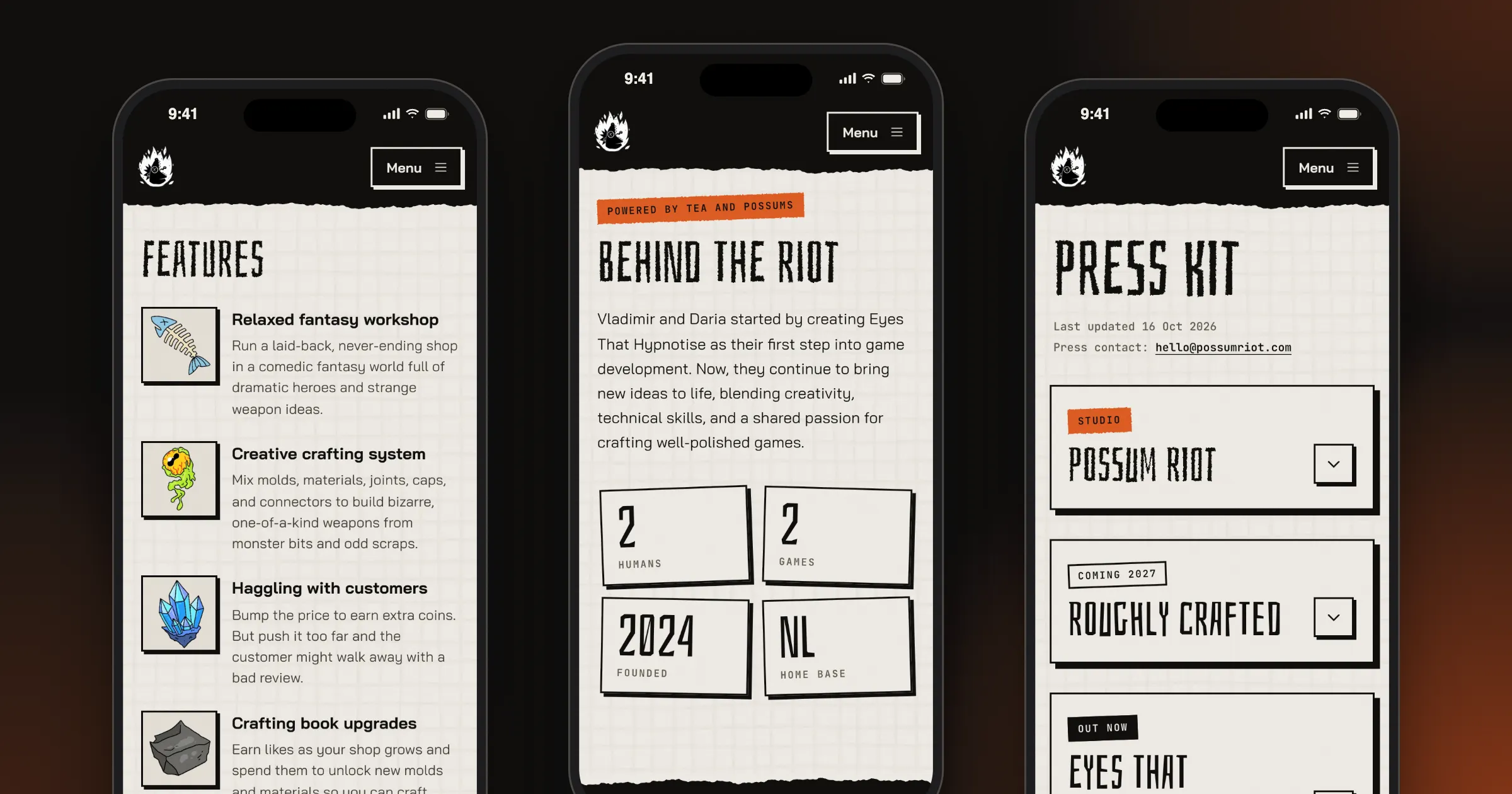 Possum Riot website screenshot