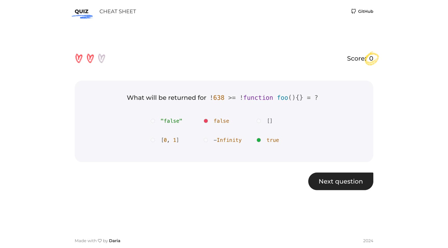 JS Type Coercion Quiz screenshot